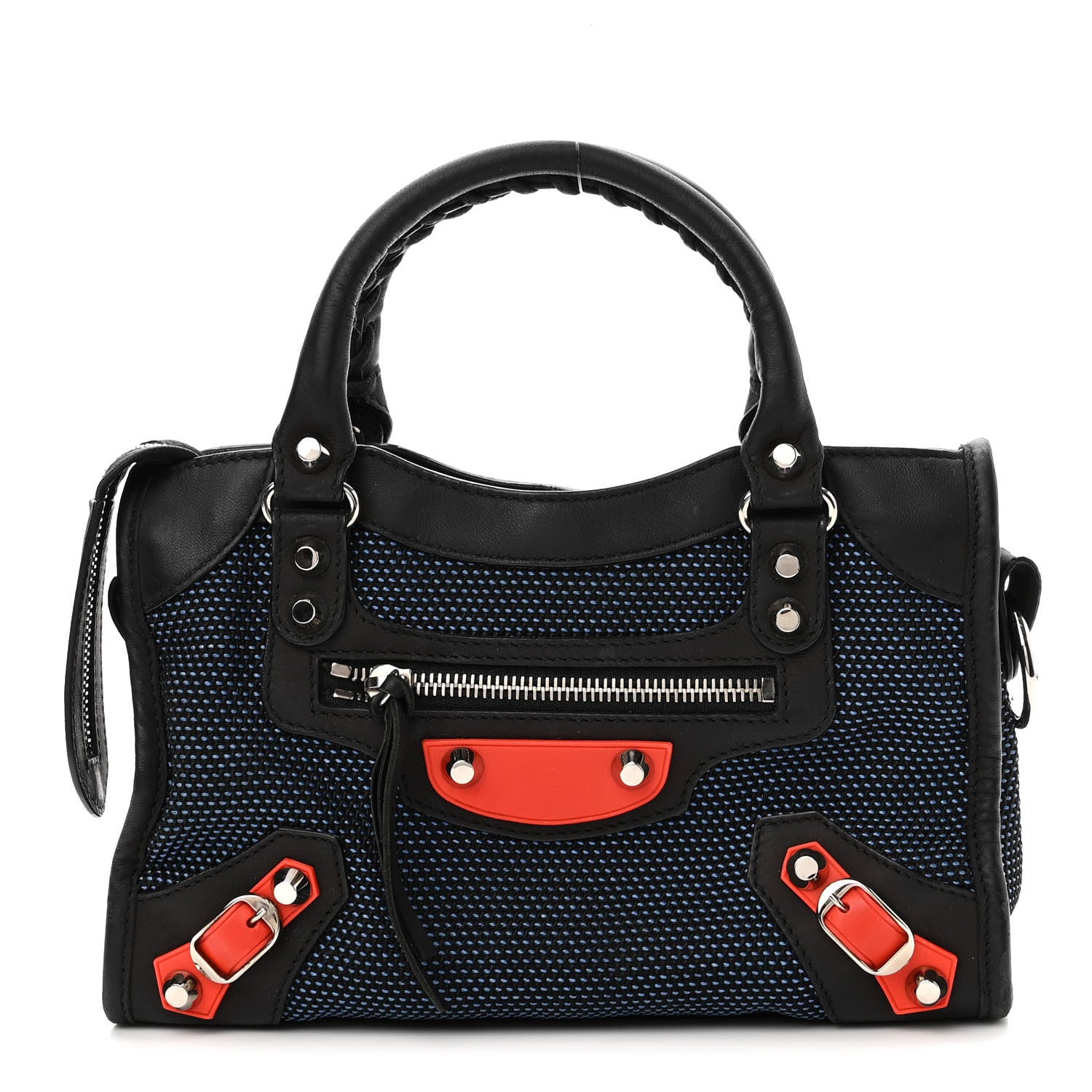 Balenciaga Mesh Agneau Arena Classic Silver Hardware Mini City Black Navy Orange 1 of 10
