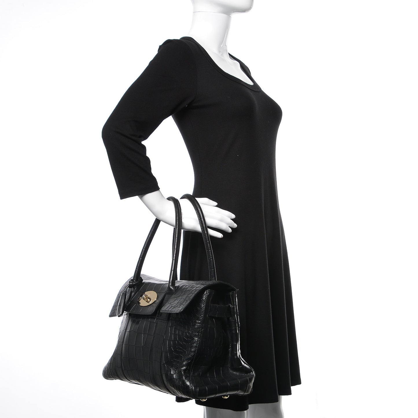 Calfskin Crocodile Embossed Bayswater Black