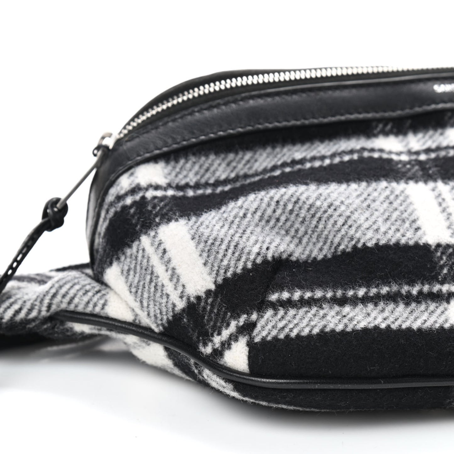 Wool Tartan Belt Bag Black White