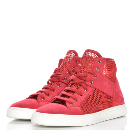 Chanel Mesh Suede High Top Sneakers 38 Red 4 of 8