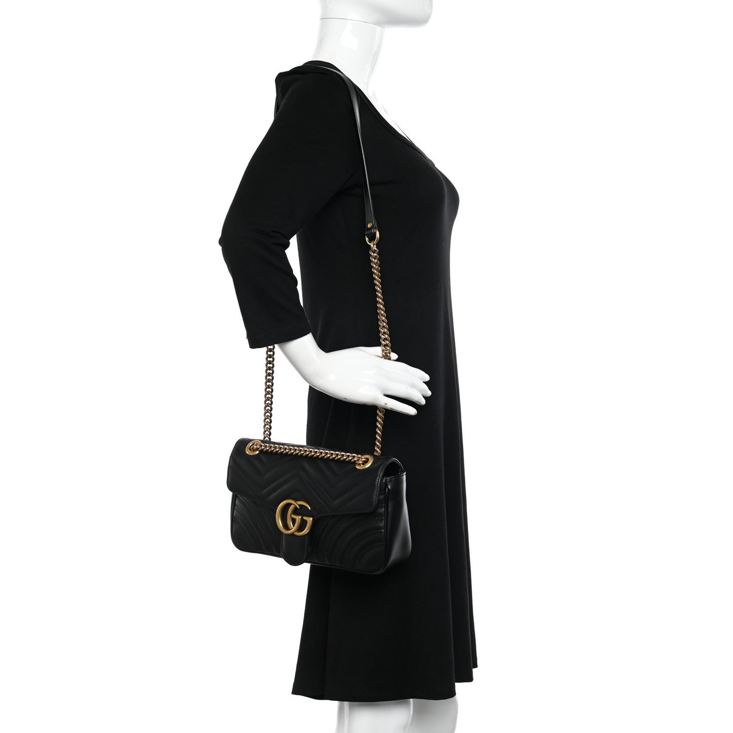Calfskin Matelasse Small GG Marmont Shoulder Bag Black