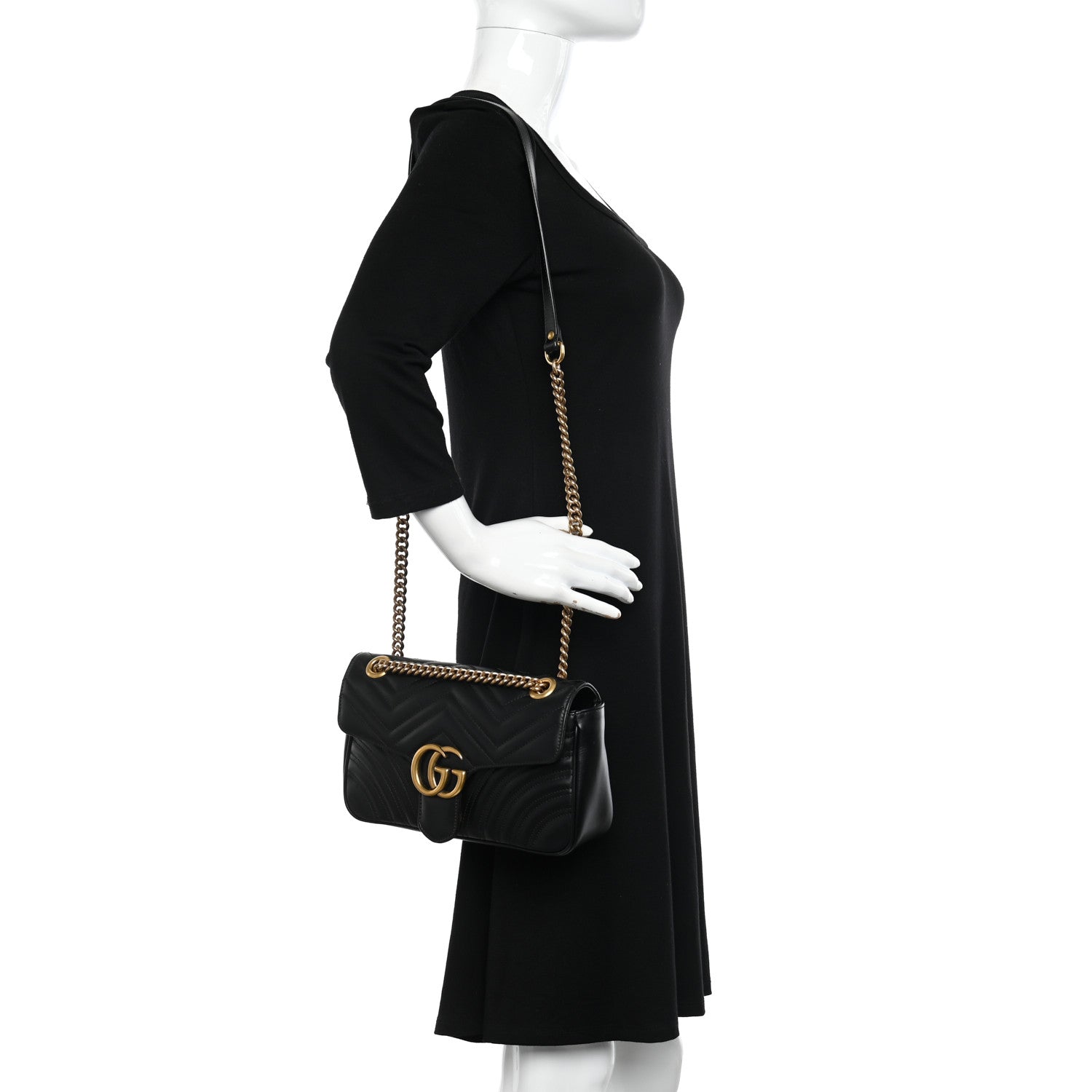 Gucci Calfskin Matelasse Small GG Marmont Shoulder Bag Black 2 of 10