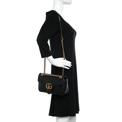 Gucci Calfskin Matelasse Small GG Marmont Shoulder Bag Black 2 of 10
