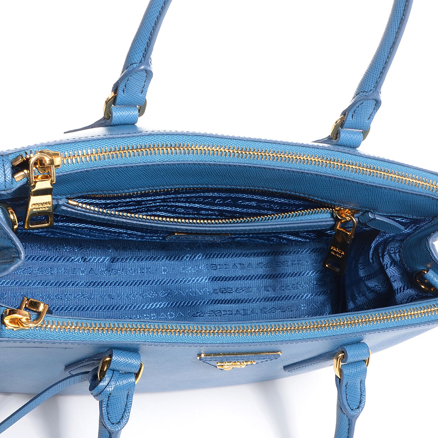 Saffiano Lux Small Double Zip Tote Cobalto