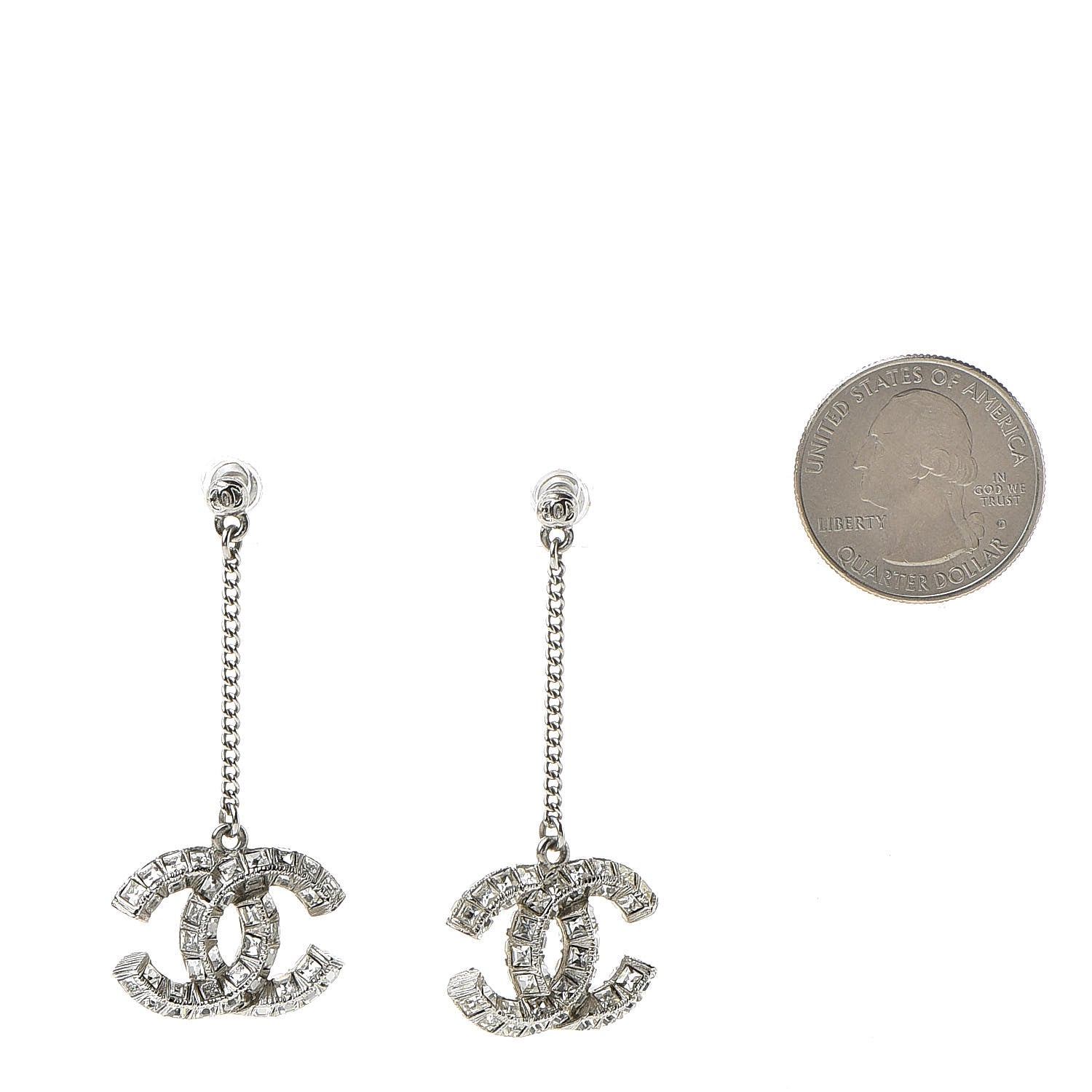 Chanel Baguette Crystal CC Drop Earrings Silver 2 of 4