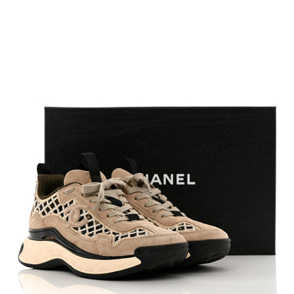 Chanel Suede Calfskin Embroidered CC Sneakers 36 Ecru Light Gray 12 of 12