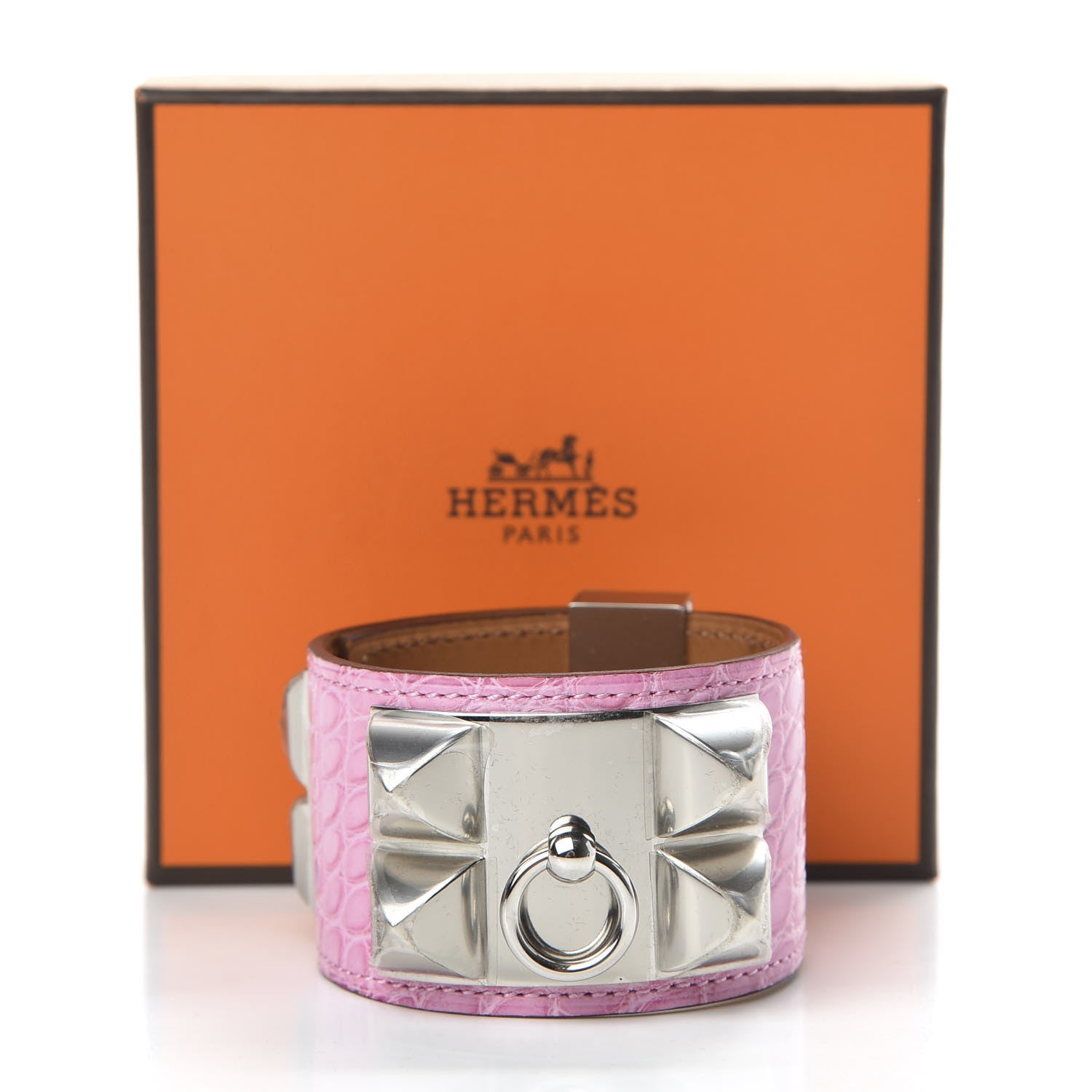 Hermes Shiny Alligator Collier De Chien CDC Bracelet T2 5P Pink 7 of 7