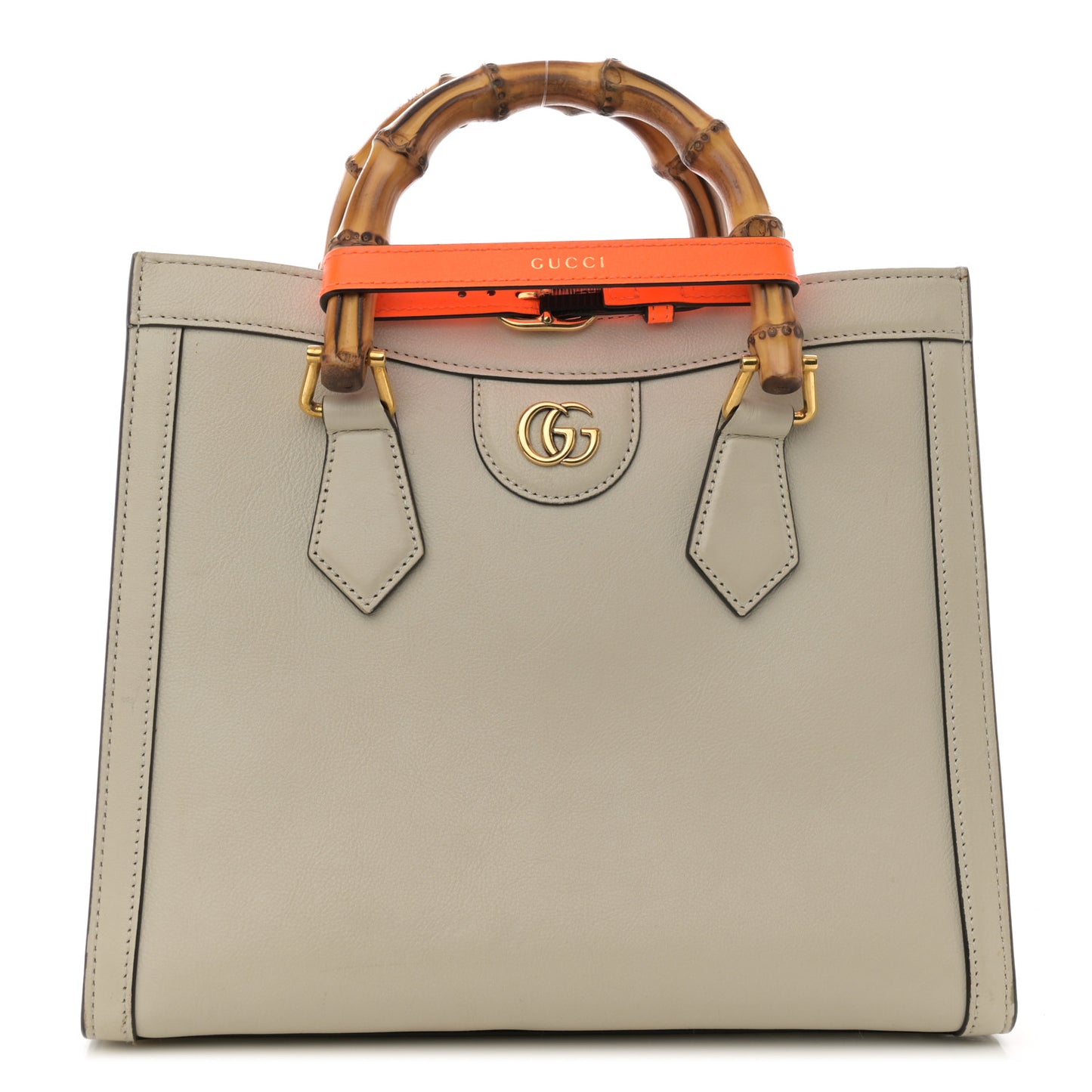 Wonka Grain Calfskin Small Diana Tote Bag Mystic White Orange Fluo