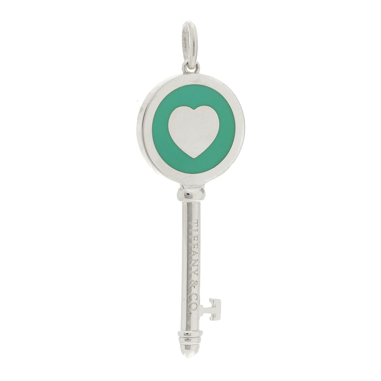 Sterling Silver Enamel Heart Key Pendant Blue