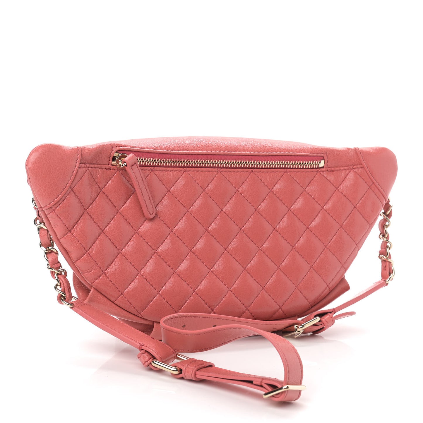 Crumpled Glazed Lambskin Quilted Waist Bag Fanny Pack Pink