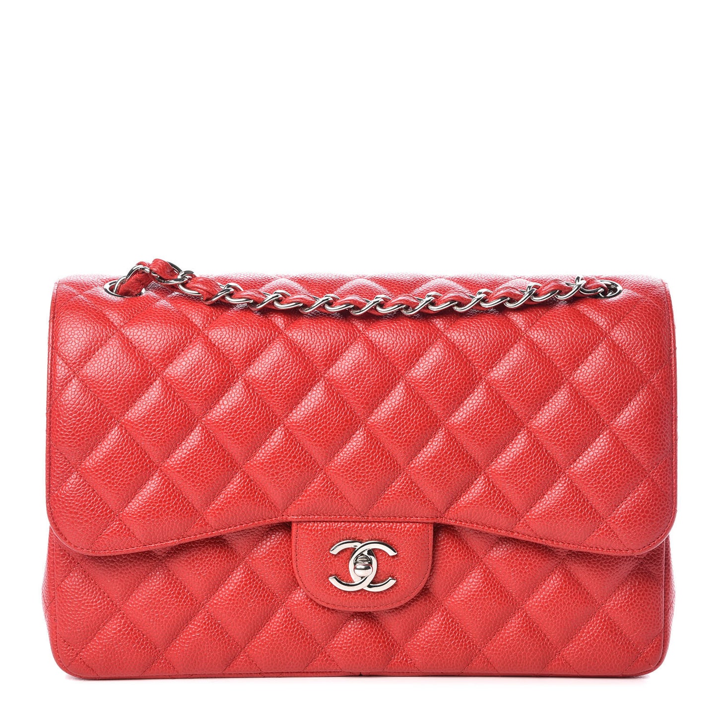 Caviar Quilted Jumbo Double Flap Red