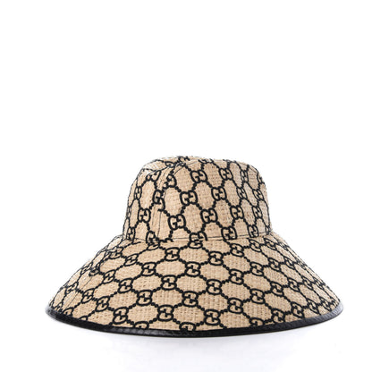 Gucci Raffia Elaphe GG Monogram Embroidered Wide Brim Hat Ivory Black 4 of 8