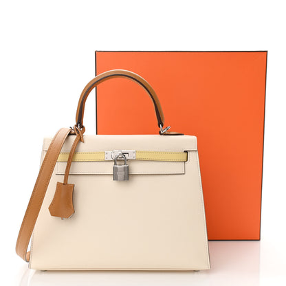 Hermes Epsom Tri-Color Kelly Sellier 25 Nata Jaune Poussin Sesame 11 of 11