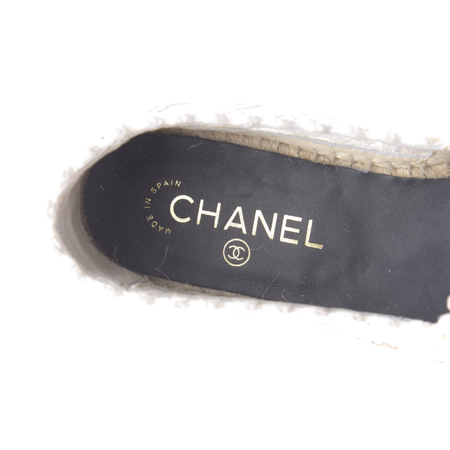 Woven Fabric Grosgrain CC Espadrilles 41 White Black