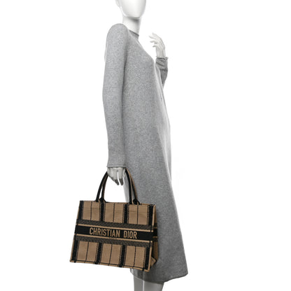 Christian Dior Canvas Embroidered Medium Bayadere Book Tote Black Beige 3 of 13