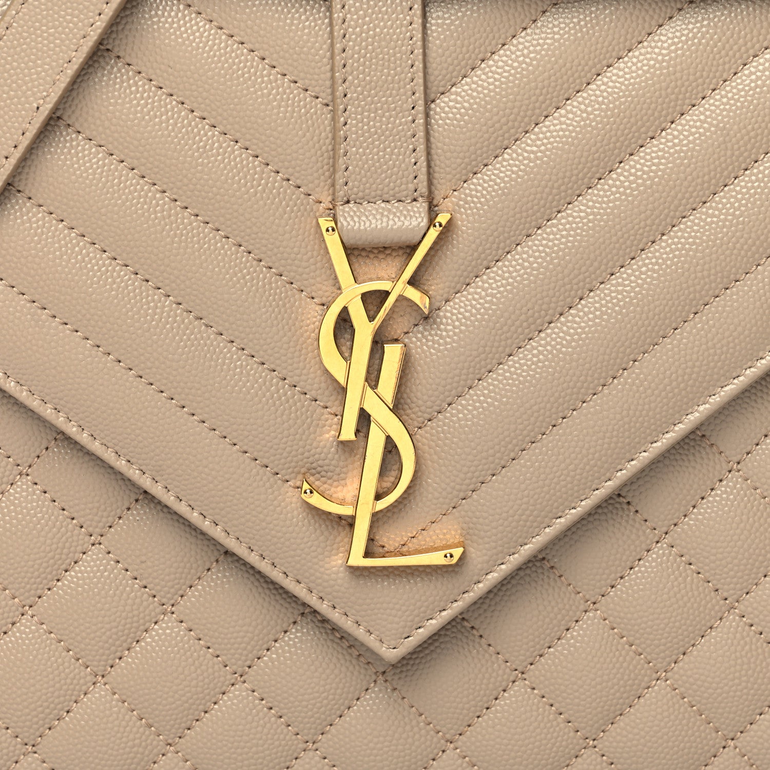 Saint Laurent Grain De Poudre Mixed Matelasse Large Triquilt Monogram Satchel Dark Beige 7 of 9