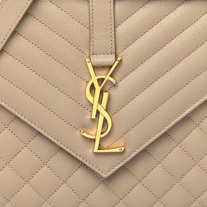 Saint Laurent Grain De Poudre Mixed Matelasse Large Triquilt Monogram Satchel Dark Beige 7 of 9
