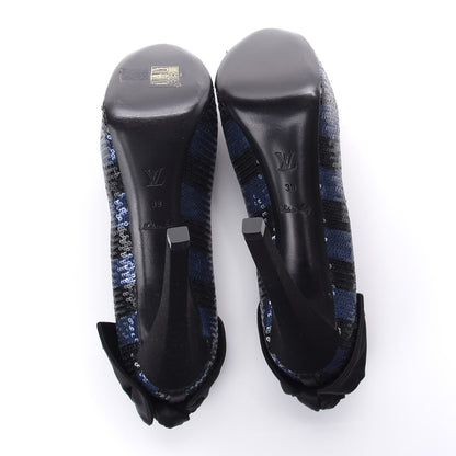 Louis Vuitton Sequin Peep Toe Platform Pumps 39 Blue Black 5 of 9