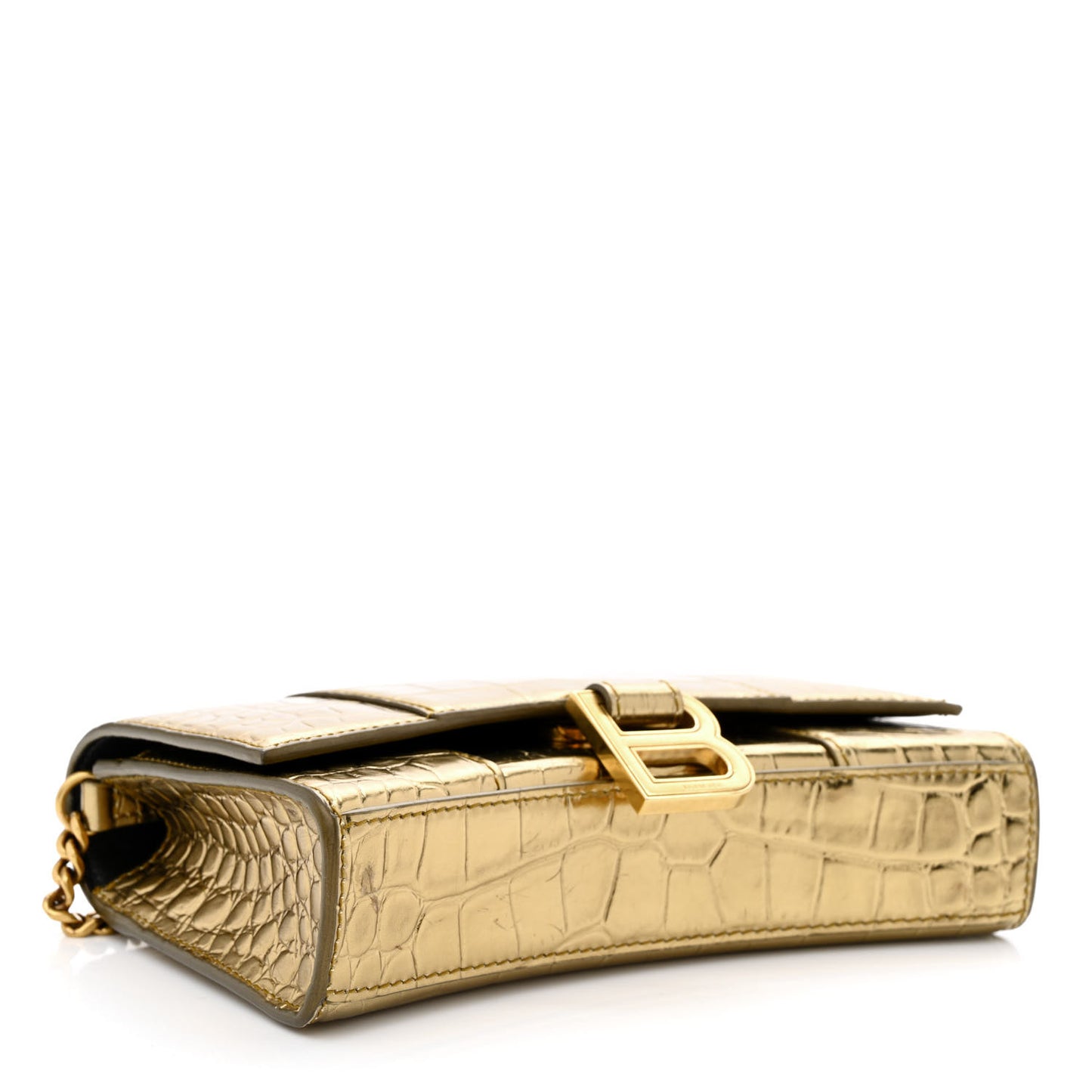 Metallic Calfskin Crocodile Embossed Hourglass Chain Bag Gold