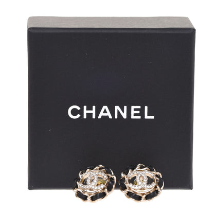 Chanel Crystal Lambskin Chain CC Stud Earrings Black Gold 5 of 5