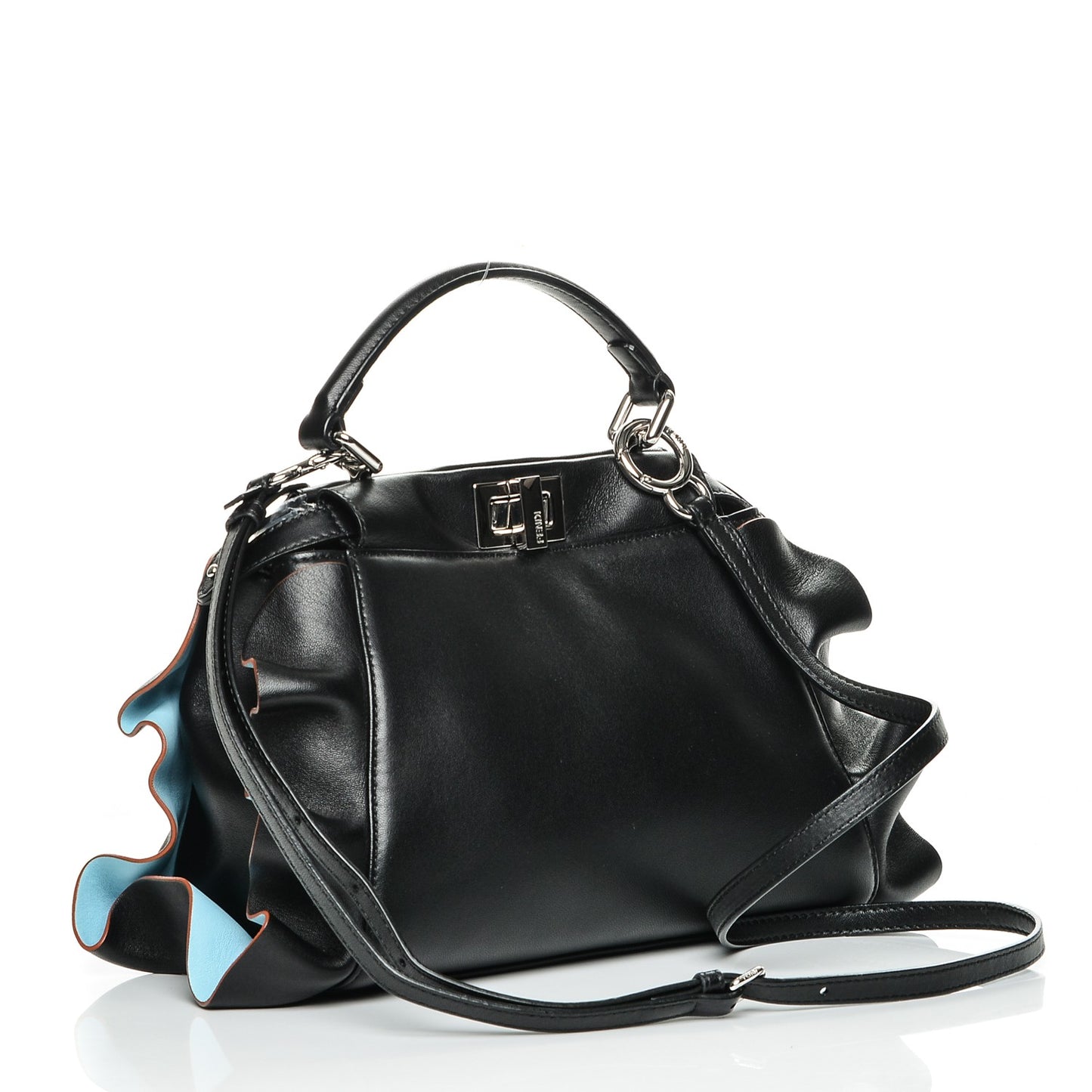Nappa Waves Bi-Color Mini Peekaboo Iconic Satchel Black Turchese