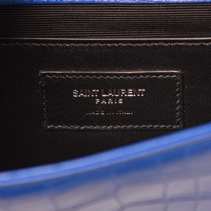 Saint Laurent Calfskin Crocodile Embossed Classic Kate Monogram Clutch Royal Blue 6 of 7