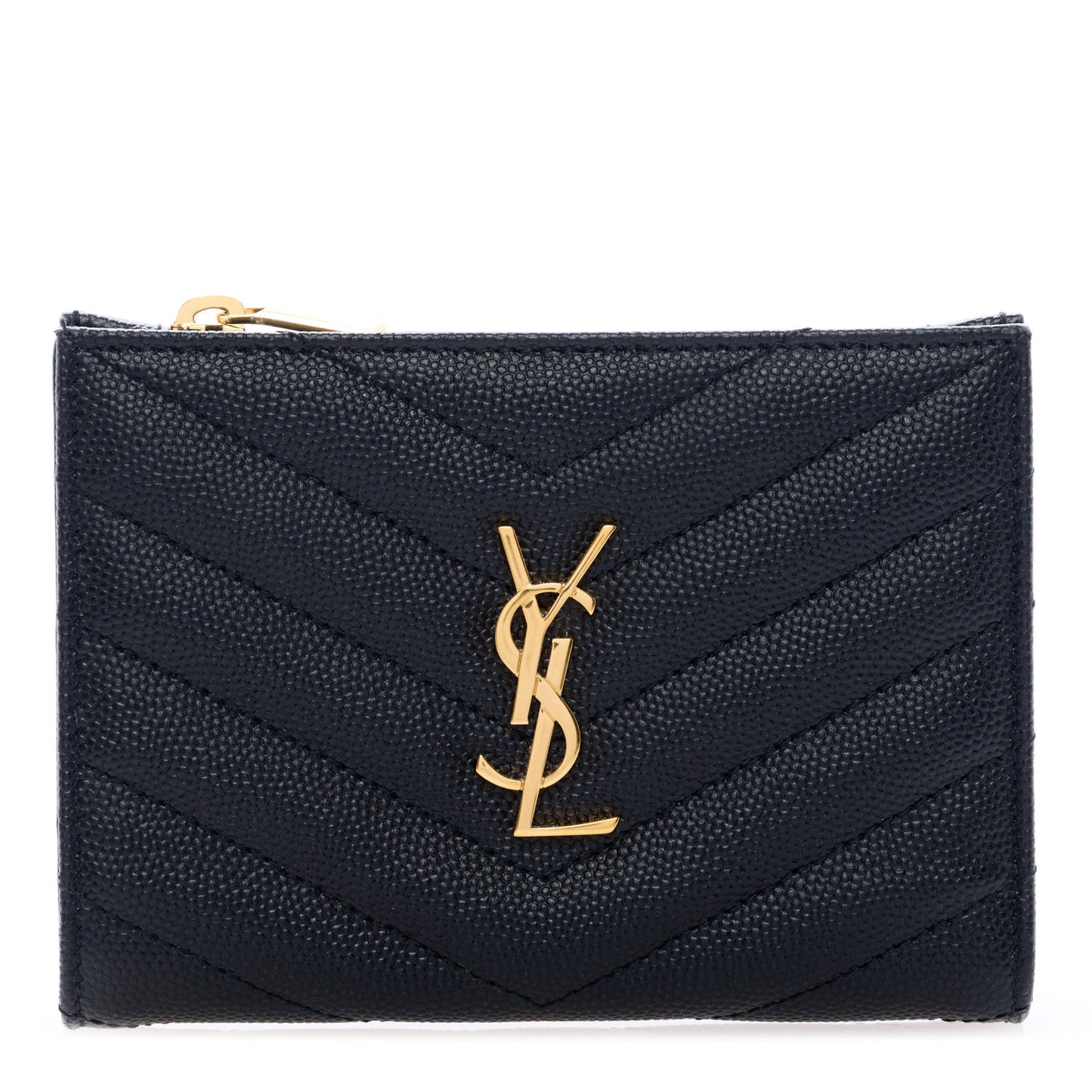 Grain De Poudre Matelasse Chevron Monogram Zipped Two-Part Wallet Black