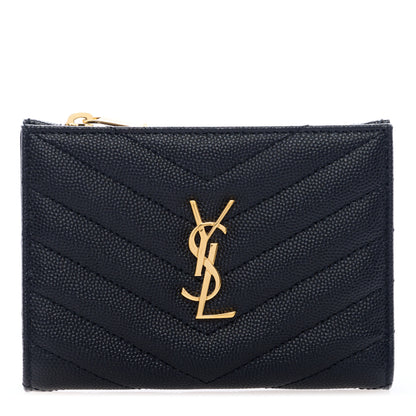 Saint Laurent Grain De Poudre Matelasse Chevron Monogram Zipped Two-Part Wallet Black 1 of 6