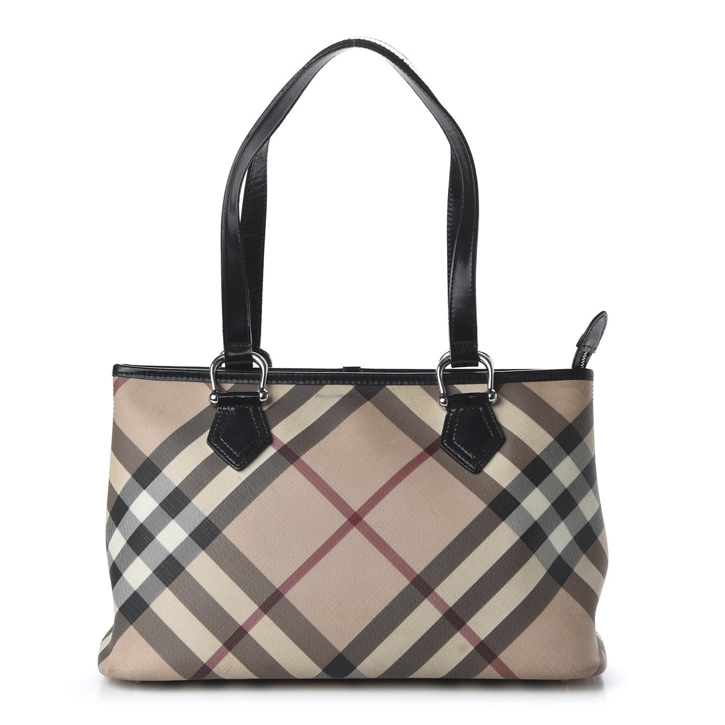Patent Trim Nova Check Shopper Tote Black