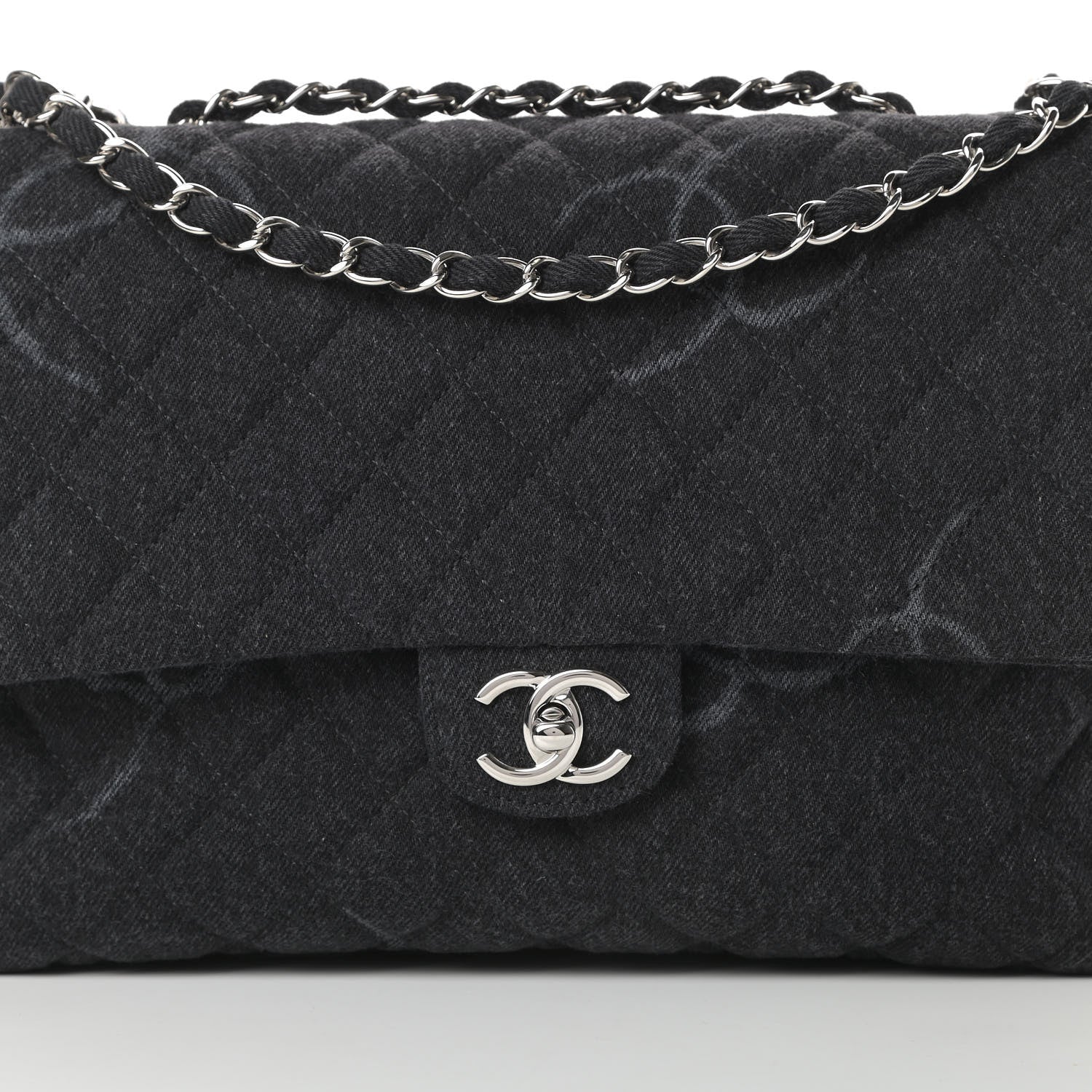 Chanel Denim Quilted CC Print Jumbo Single Flap Black 8 of 10
