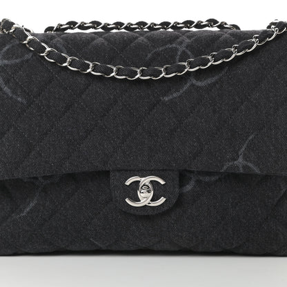 Chanel Denim Quilted CC Print Jumbo Single Flap Black 8 of 10