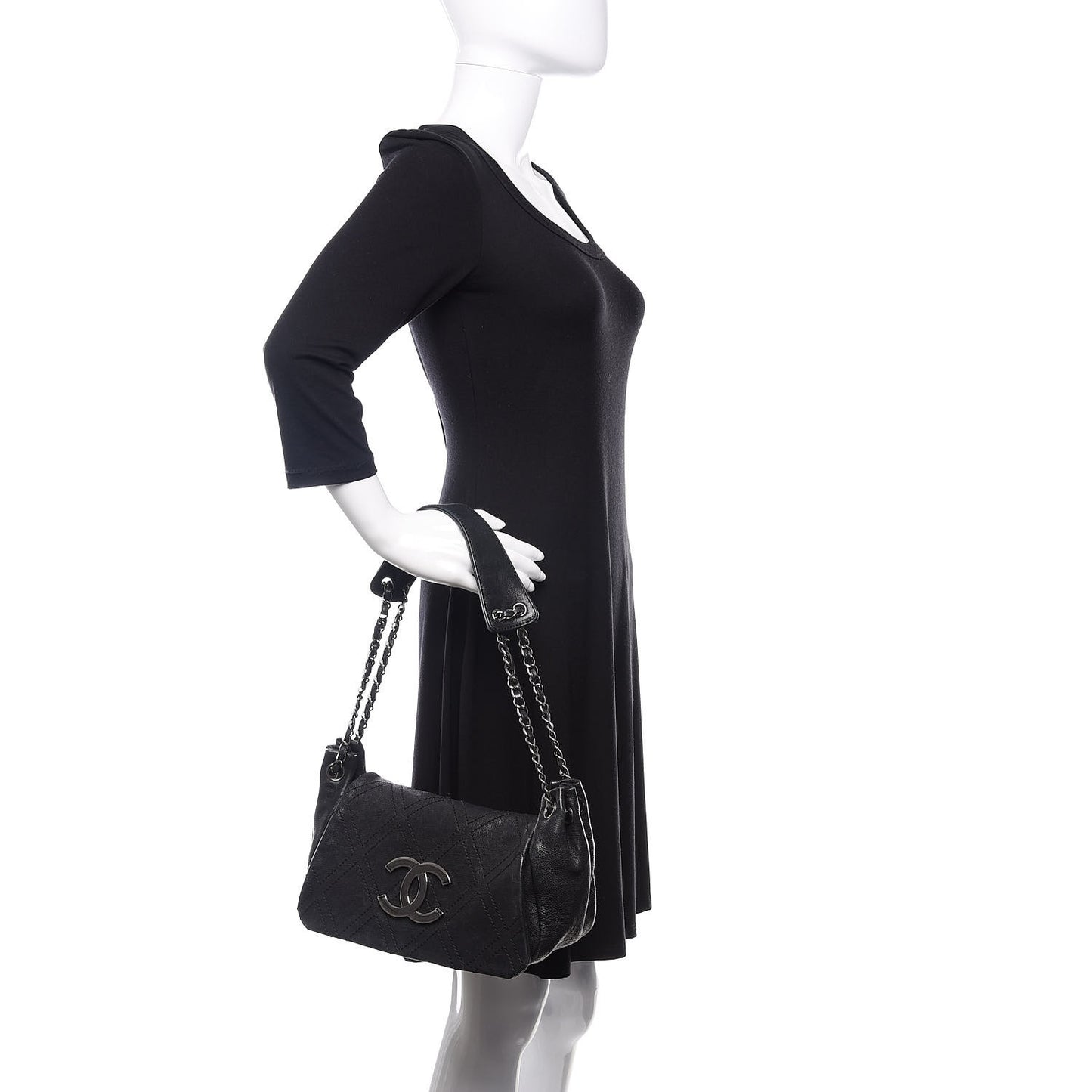 Calfskin Diamond Stitch Accordion Flap Black
