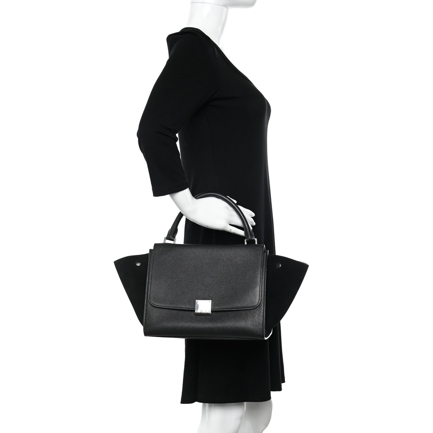 Drummed Calfskin Suede Small Trapeze Black