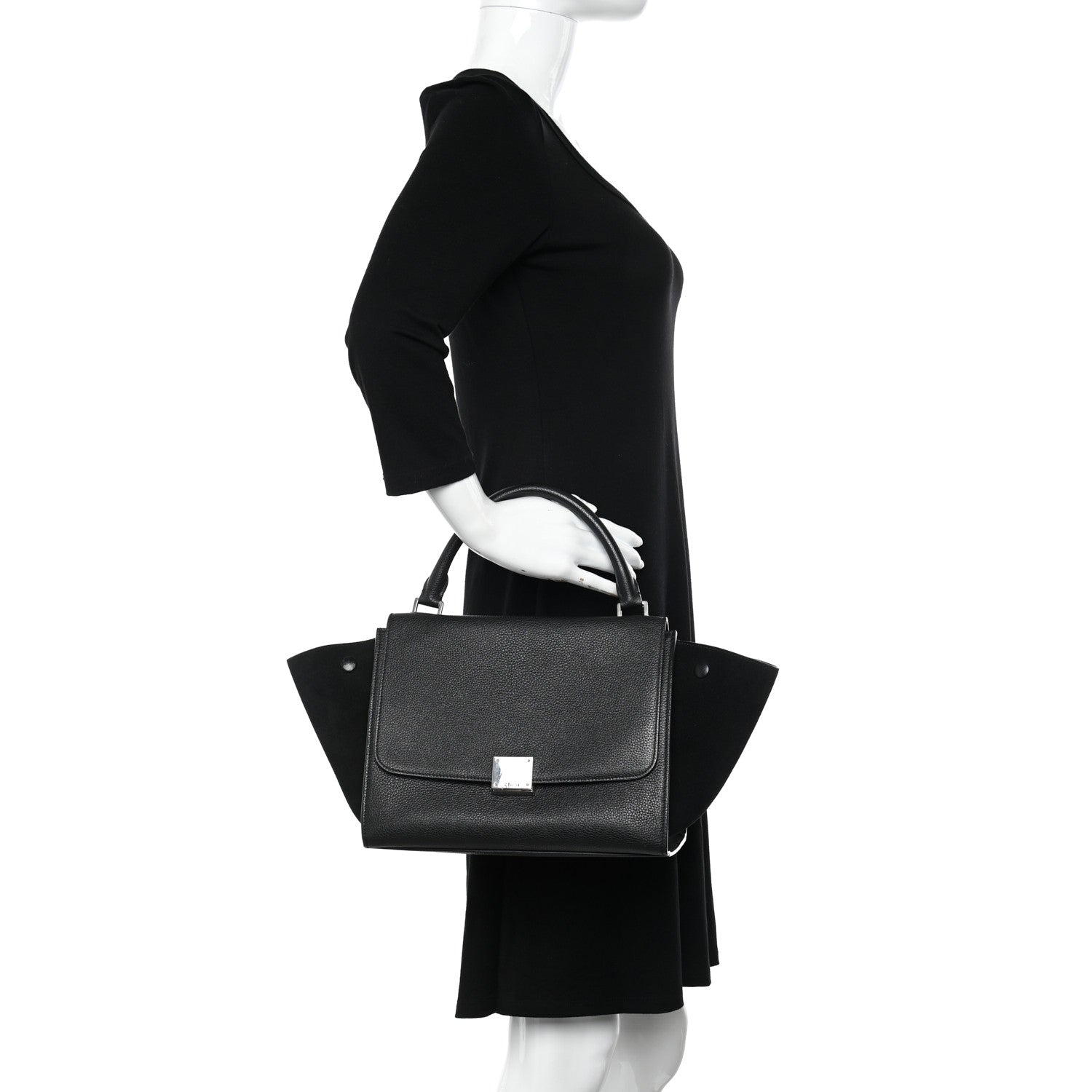 Celine Drummed Calfskin Suede Small Trapeze Black 2 of 13