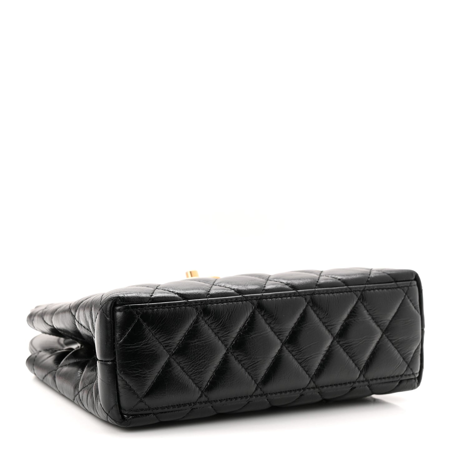 Shiny Aged Calfskin Quilted Nano Kelly Shopper Black