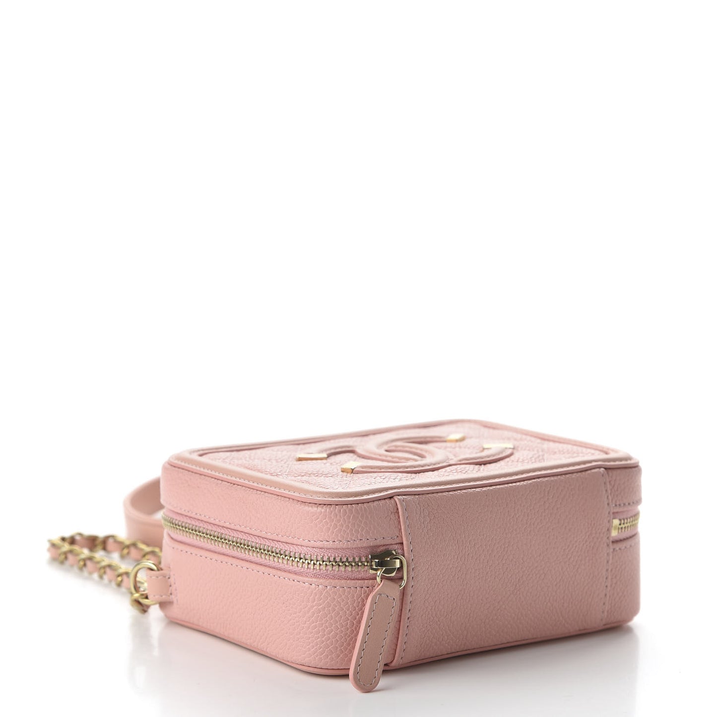 Caviar Quilted Filigree Vanity Clutch With Chain Pink