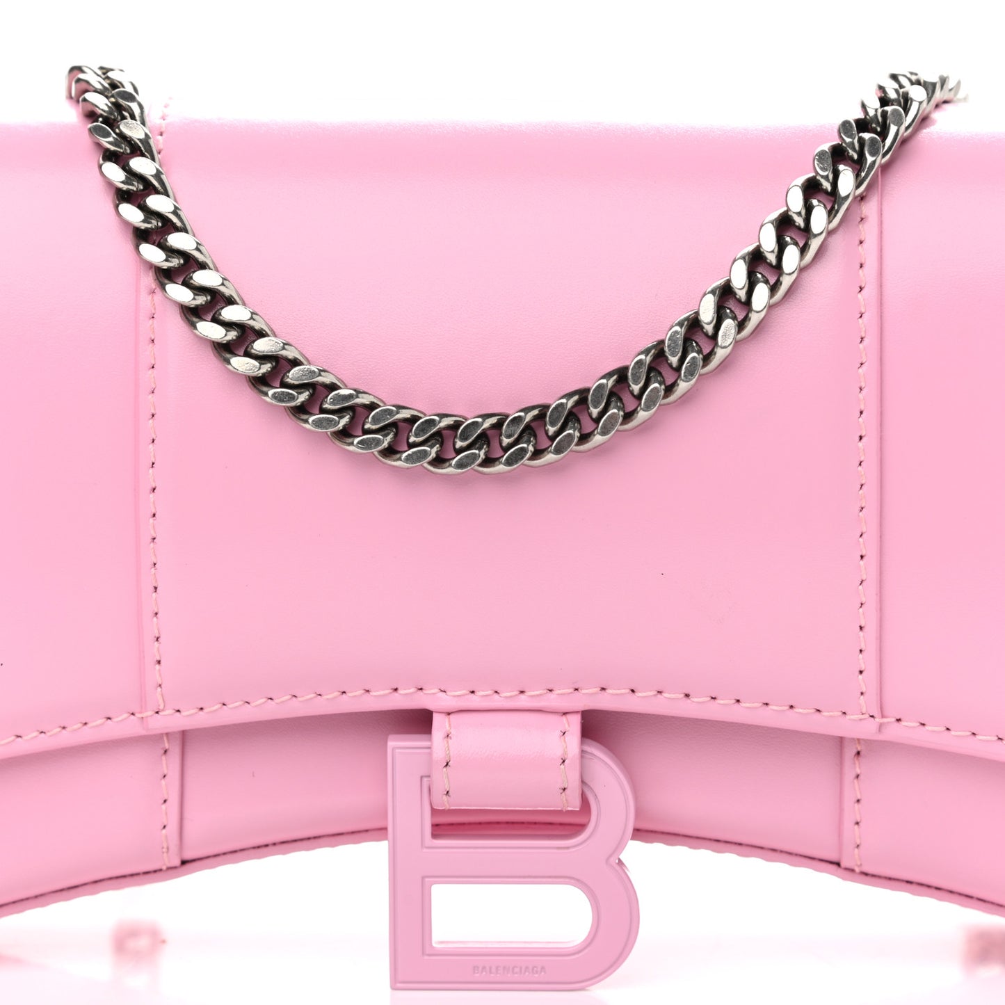 Shiny Box Calfskin Tonal B Hourglass Chain Bag Candy Pink