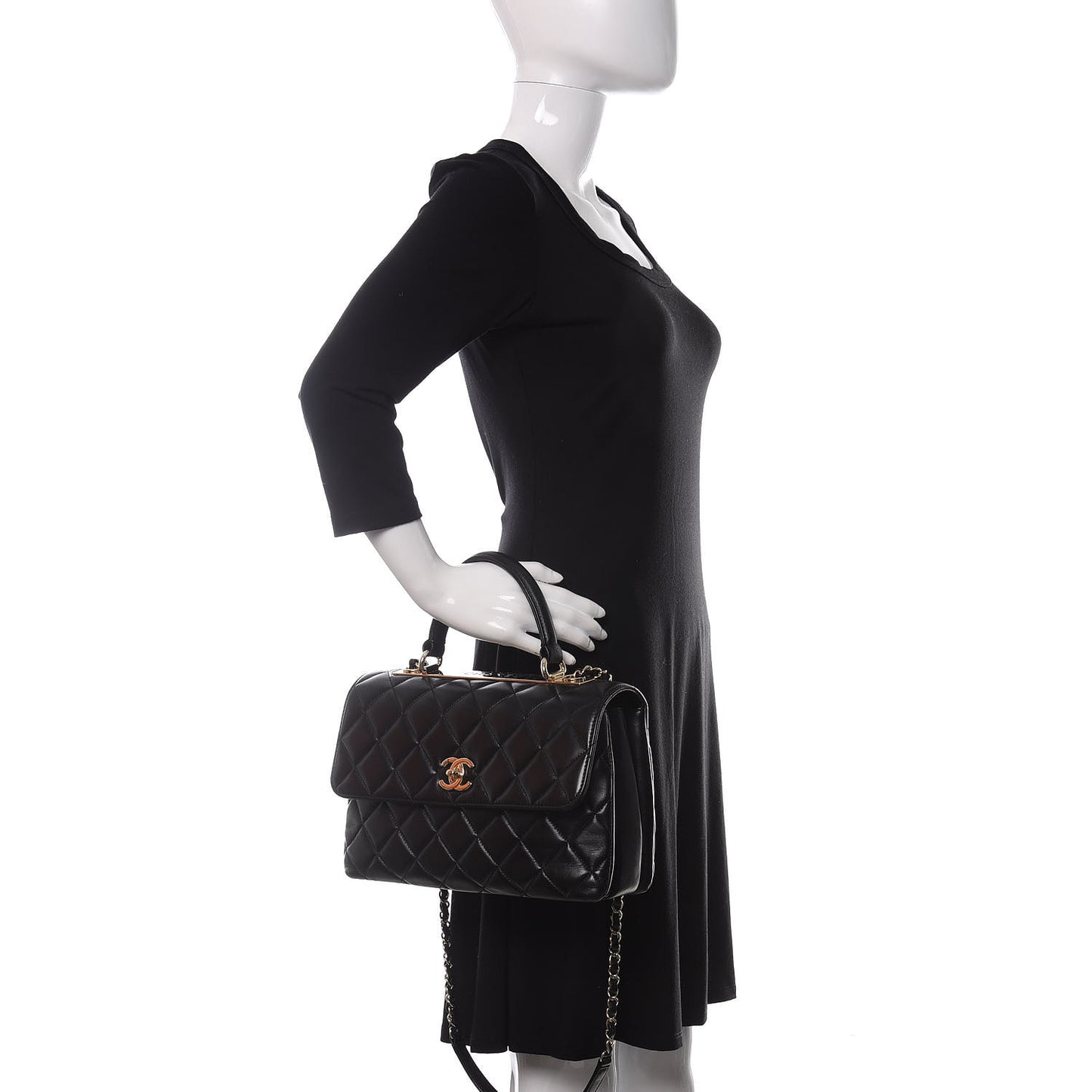 Lambskin Quilted Medium Trendy CC Flap Dual Handle Bag Black