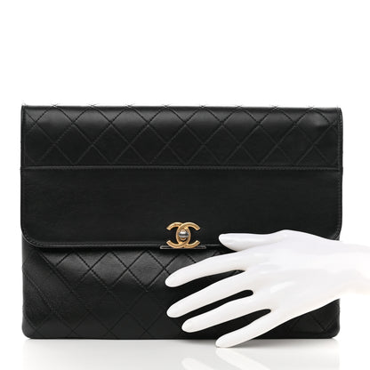Chanel Lambskin Quilted Sleek And Chic Clutch Black Black 2 of 8