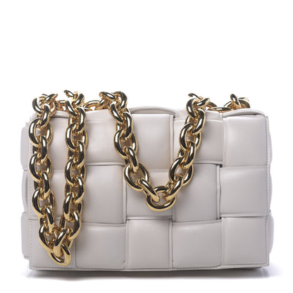 Bottega Veneta Lambskin Maxi Intreccio Padded Chain Cassette Crossbody Bag White 1 of 9