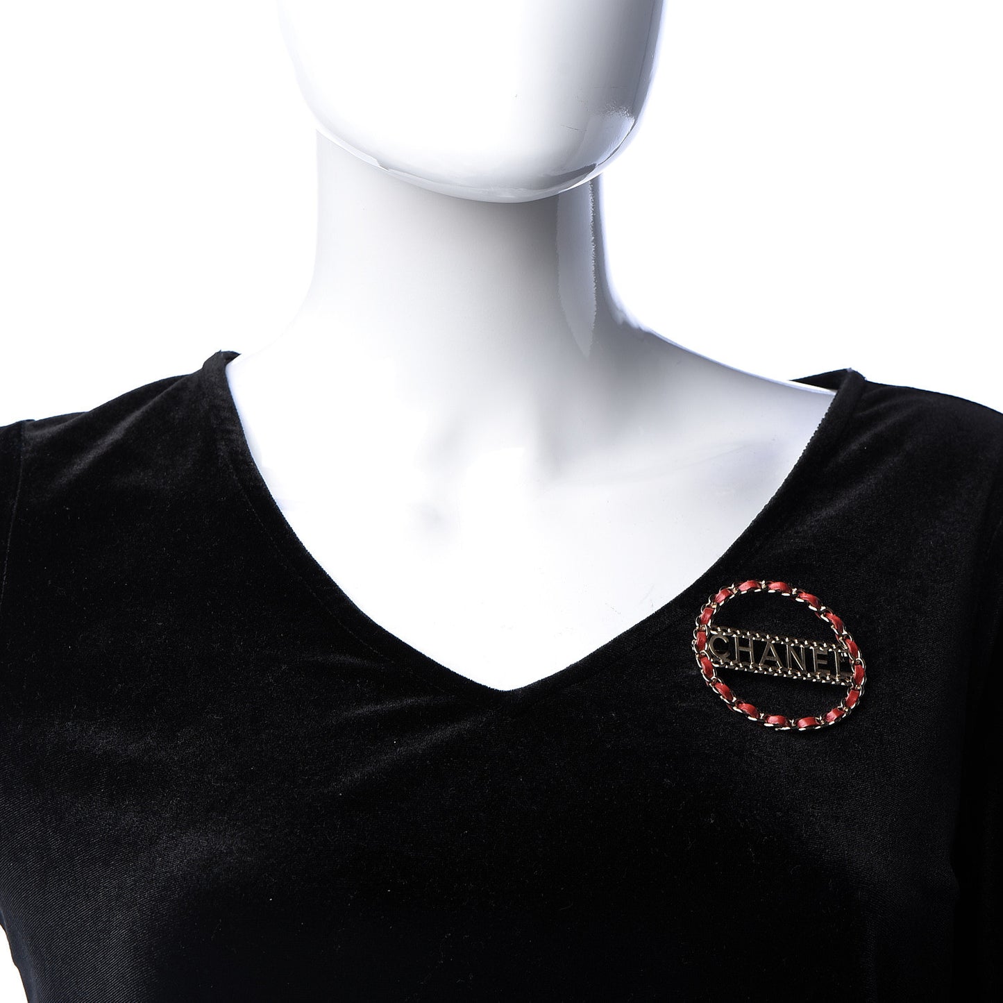 Lambskin Chain Logo Brooch Red Gold