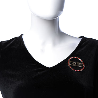 Chanel Lambskin Chain Logo Brooch Red Gold 2 of 5