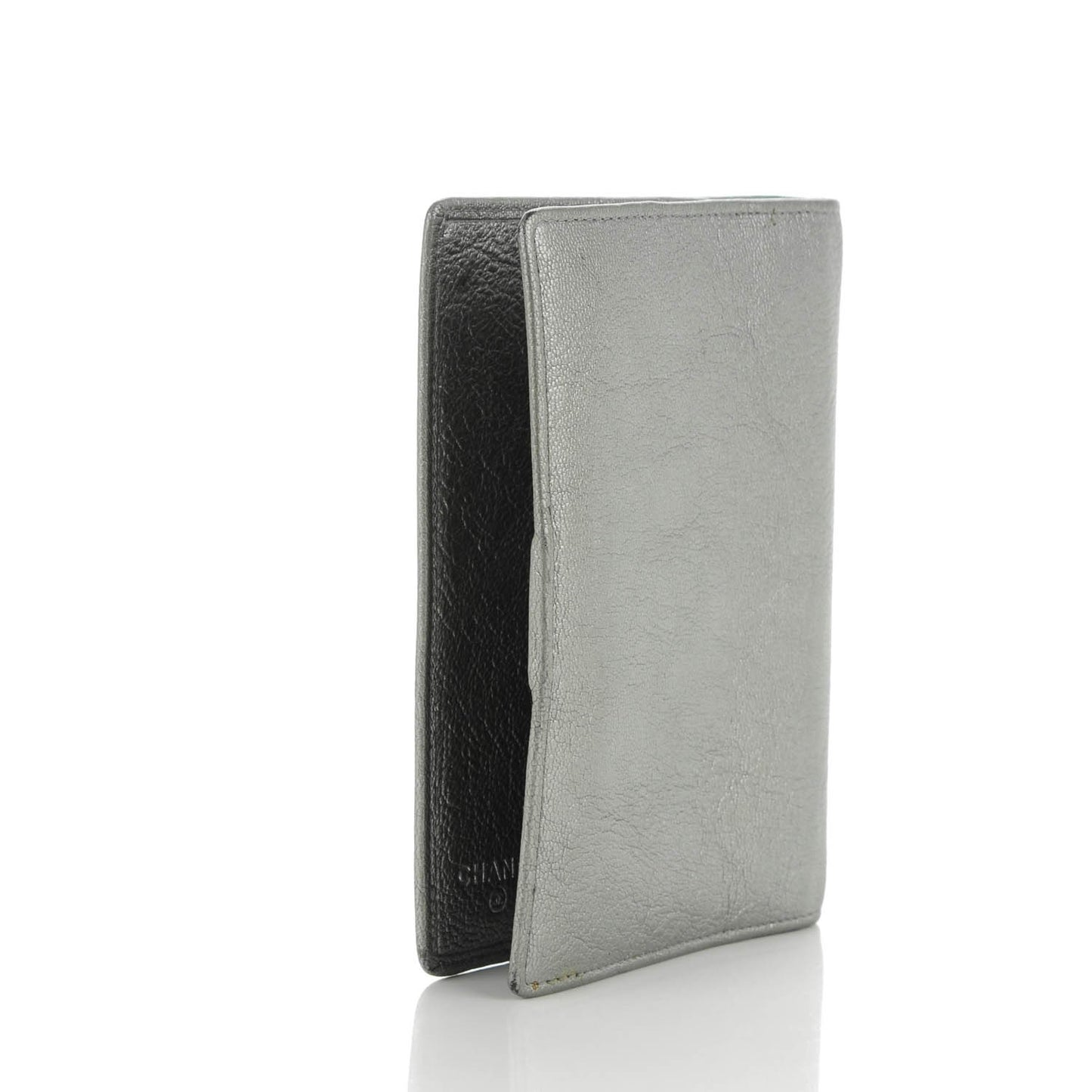 Grained Metallic Calfskin Small CC Pocket Agenda Cover Silver