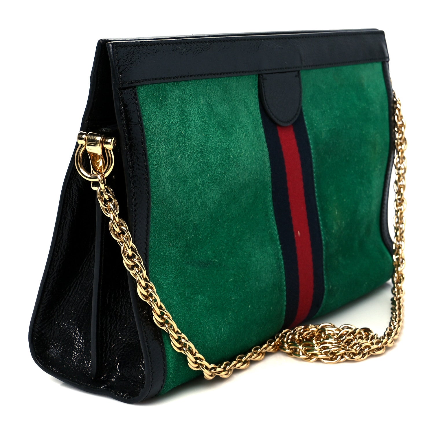 Gucci Suede Patent Web Medium Ophidia Chain Shoulder Bag New Shamarock Black 3 of 13
