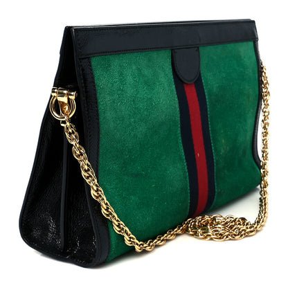 Gucci Suede Patent Web Medium Ophidia Chain Shoulder Bag New Shamarock Black 3 of 13