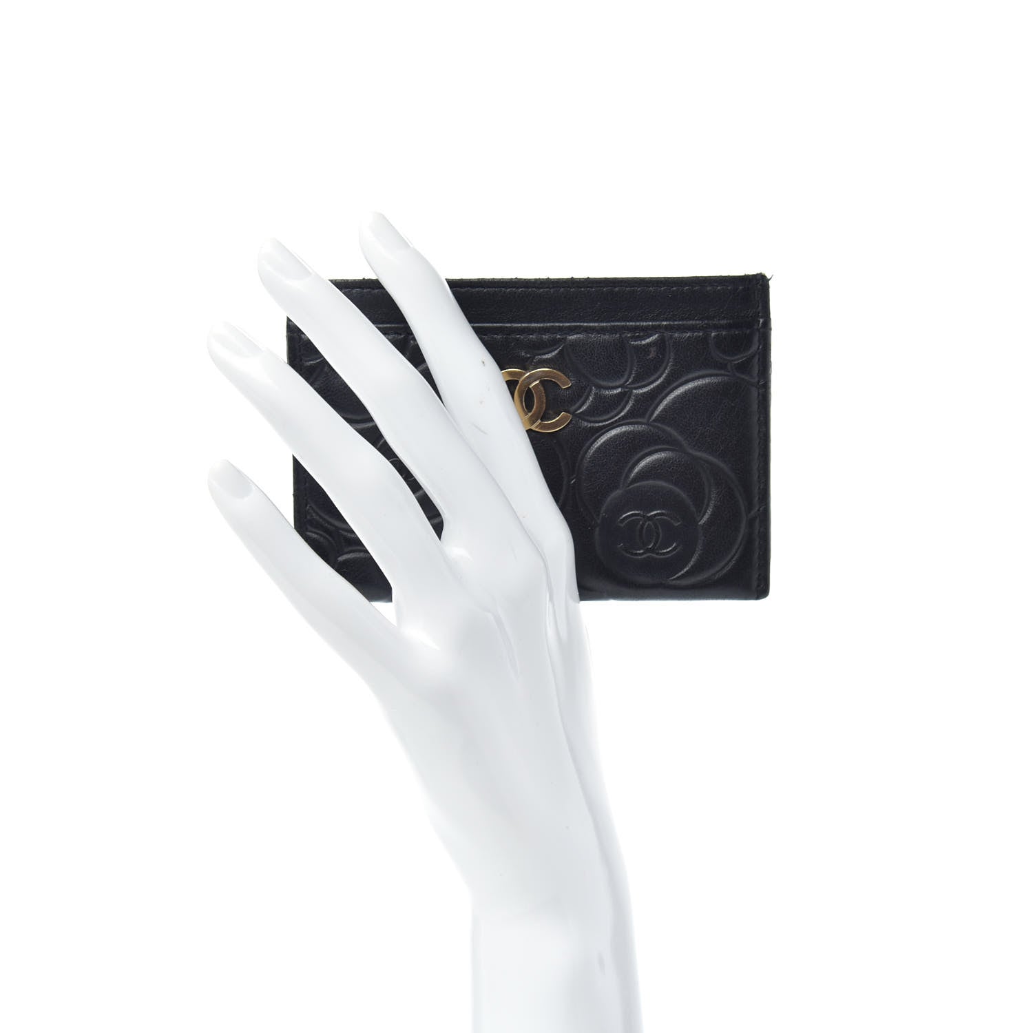 Chanel Lambskin Camellia Embossed Card Holder Black 2 of 8