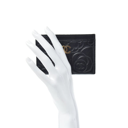 Chanel Lambskin Camellia Embossed Card Holder Black 2 of 8