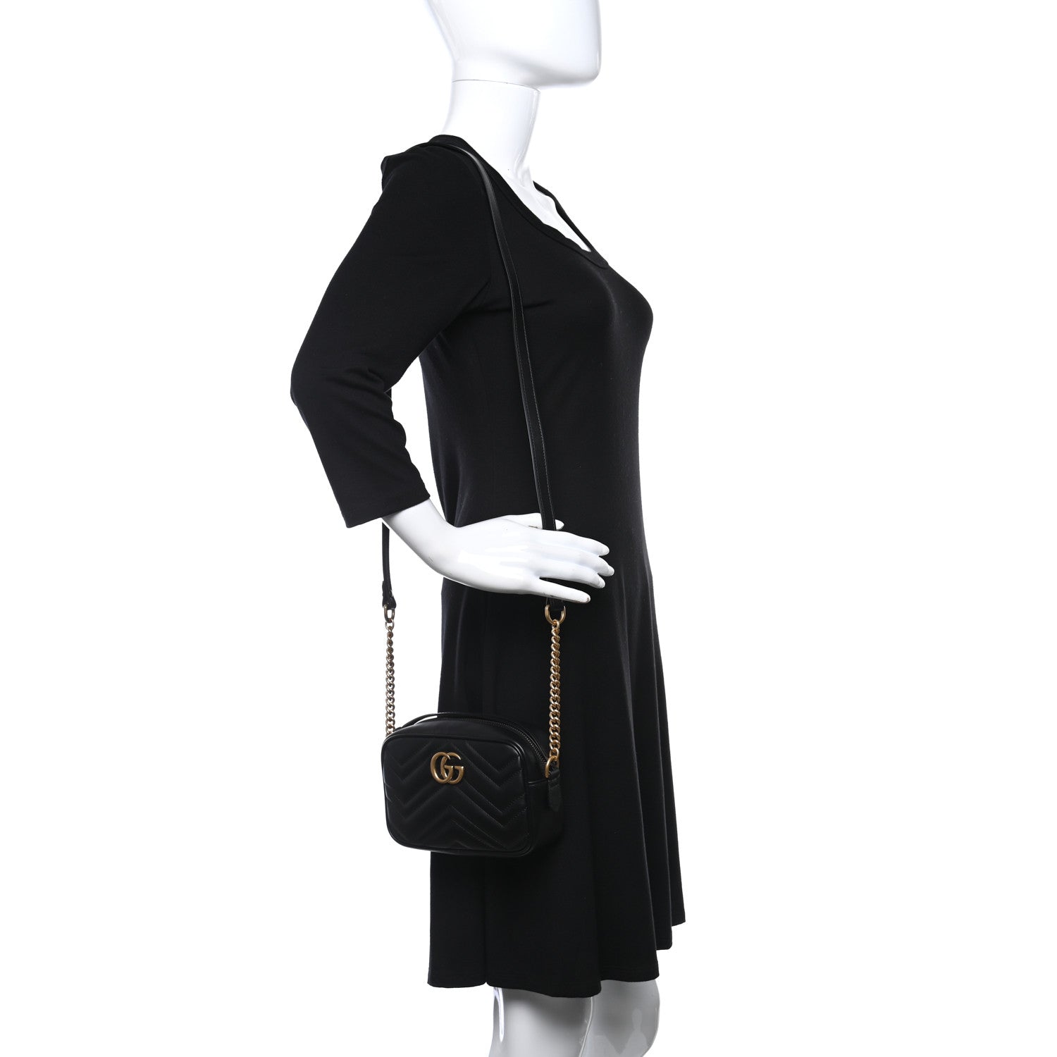 Gucci Calfskin Matelasse Mini GG Marmont Chain Shoulder Bag Black 2 of 9