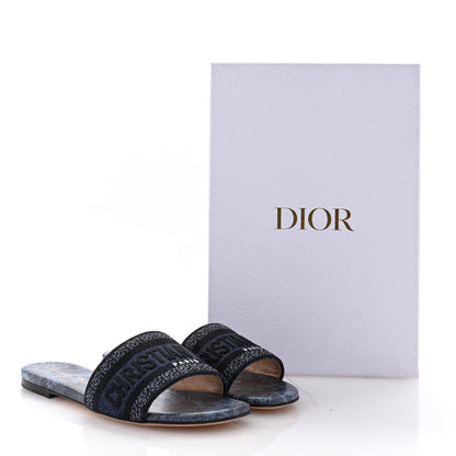 Christian Dior Canvas Dior Embroidered Dway Flat Slide Sandals 36 Navy Blue 13 of 13