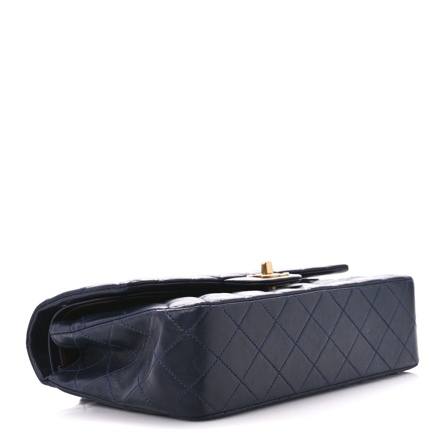 Lambskin Quilted Medium Double Flap Navy